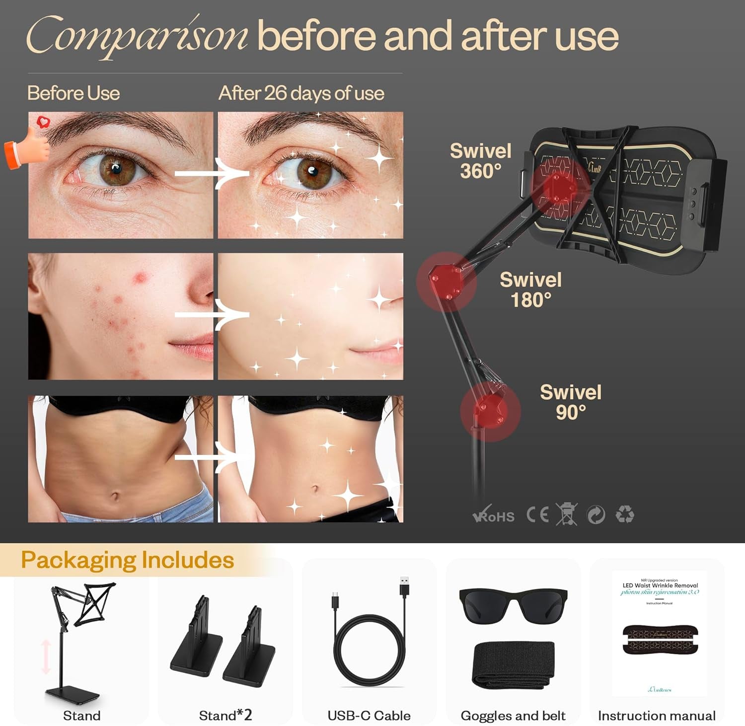 Multifunction Red Light Therapy for Body and Face, 850Nm Near-Infrared Light Therapy LED Mask Facial Body Beauty Equipment for Skin Care at Home, without Stand